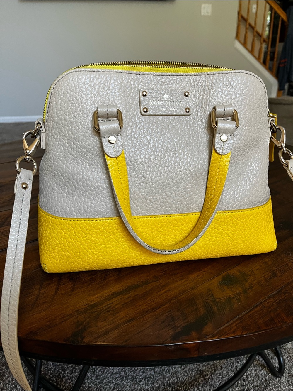 kate spade Pebbled Leather Two-Tone Yellow and Cream Satchel